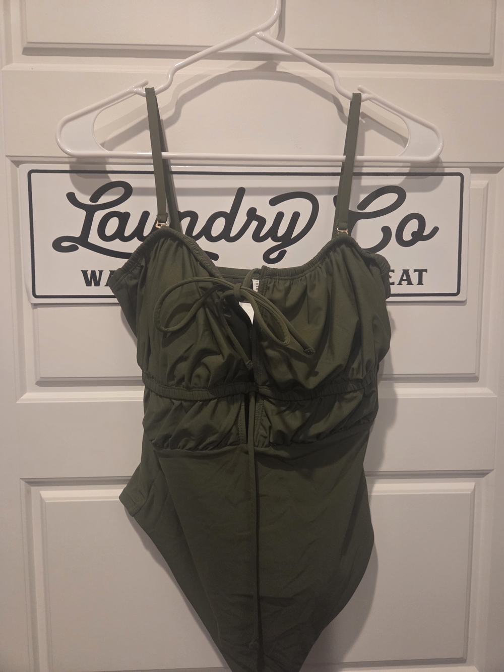 Olive Green One-Piece Swimsuit with Adjustable Straps
